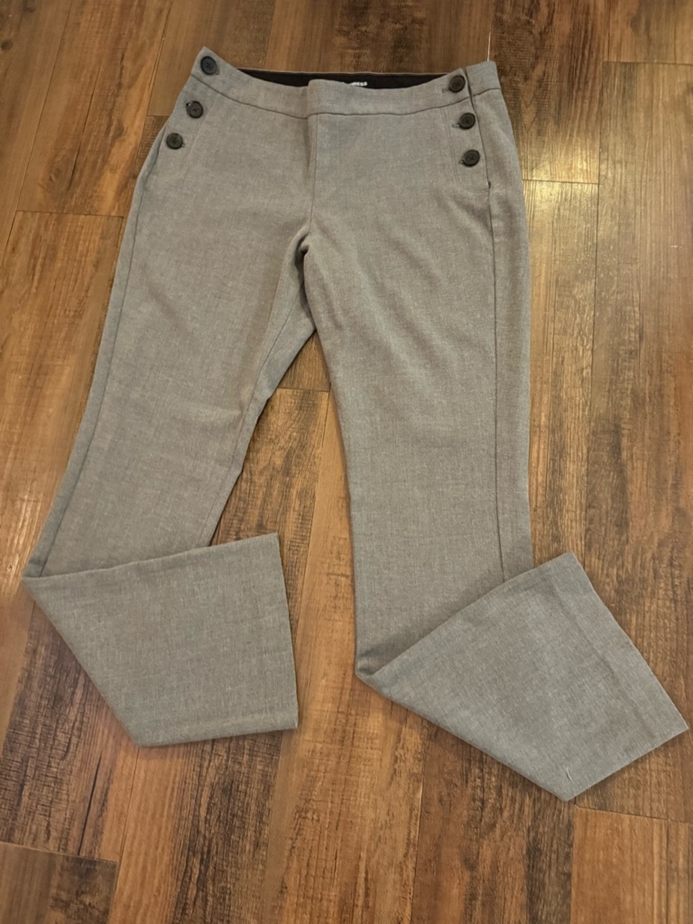 Express Women’s 12 Pants Fashion Grey Buttons Boot Cut Casual Comfort Stylish